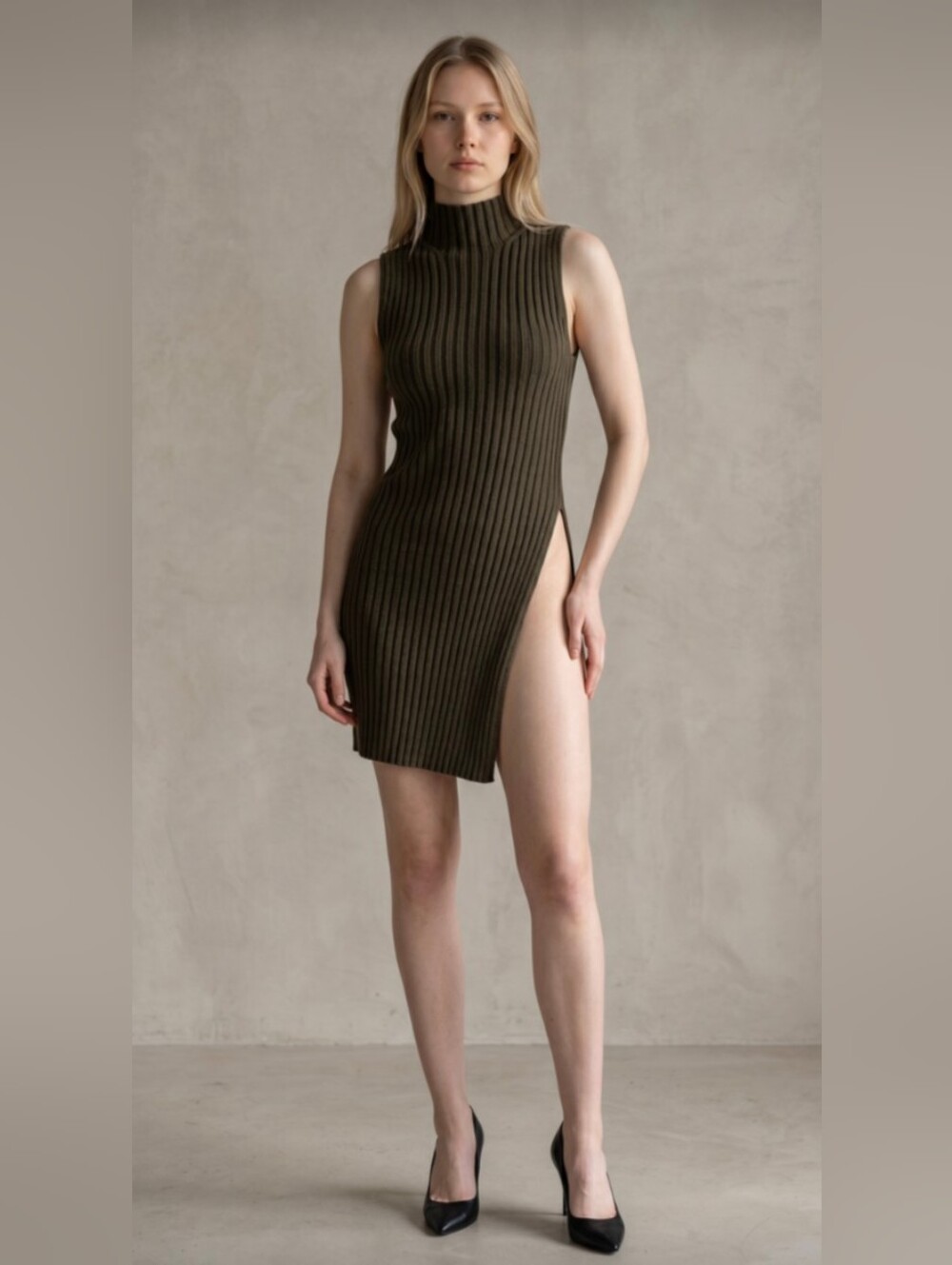 ROCK & REPUBLIC! HOT NUTMEG BROWN & BLACK MARLED HIGH NECK MINI DRESS! SZ M